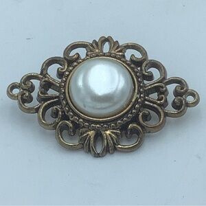 Scrolled Brooch with Faux Pearl Center